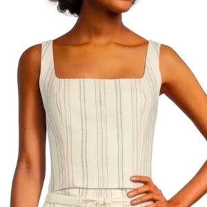 ANTONIO MELANI Womens 10 White Striped Fitted Crop Tank Top Lined 100%cotton